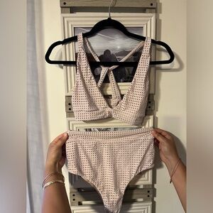 Acaica swimwear set, mesh top and high waisted bottoms in color ballerina